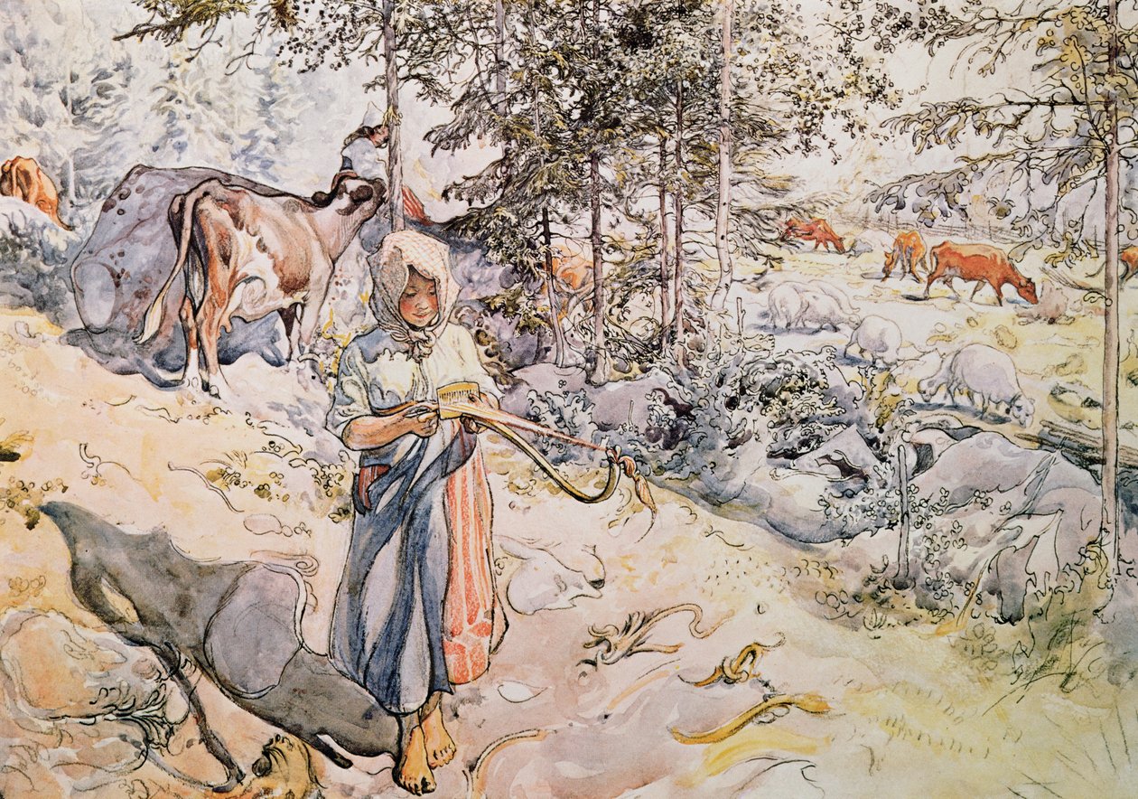 Giovane ragazza che tesse, 1905 da Carl Larsson