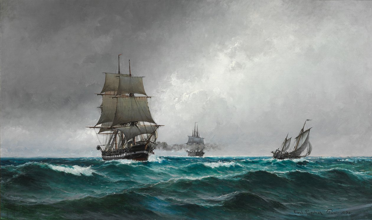 Sera tranquilla nel Mare del Nord con la fregata Jylland da Carl Ludvig Locher