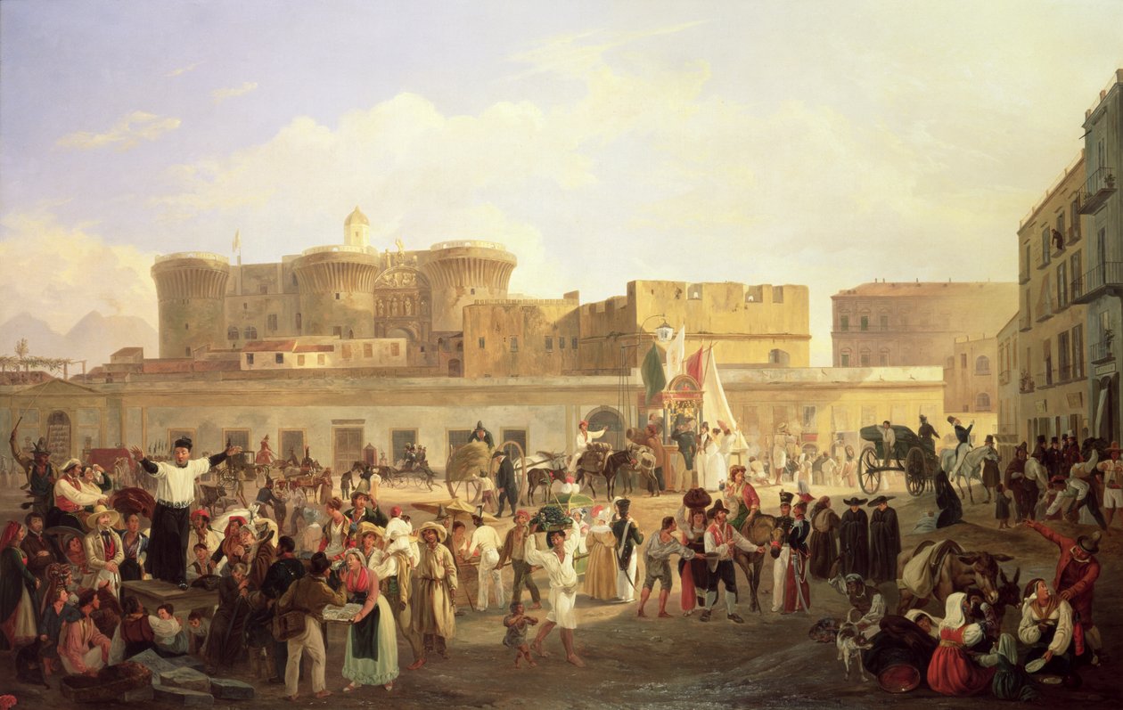 Vita popolare napoletana al Largo di Castello, c.1850 da Carl Wilhelm Goetzloff