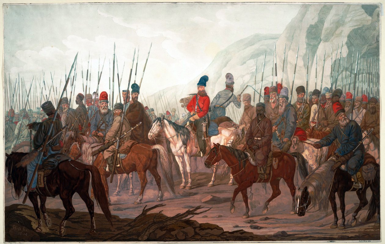 Marcia dei cosacchi degli Urali attraverso la Boemia da Carl Adolph Heinrich Hess