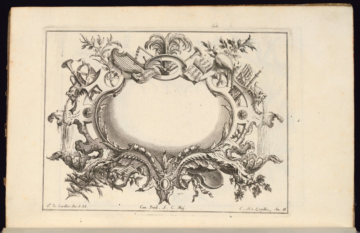 Cartiglio con Strumenti Musicali, Libro di Cartigli Regolari da Carl Albert von Lespilliez