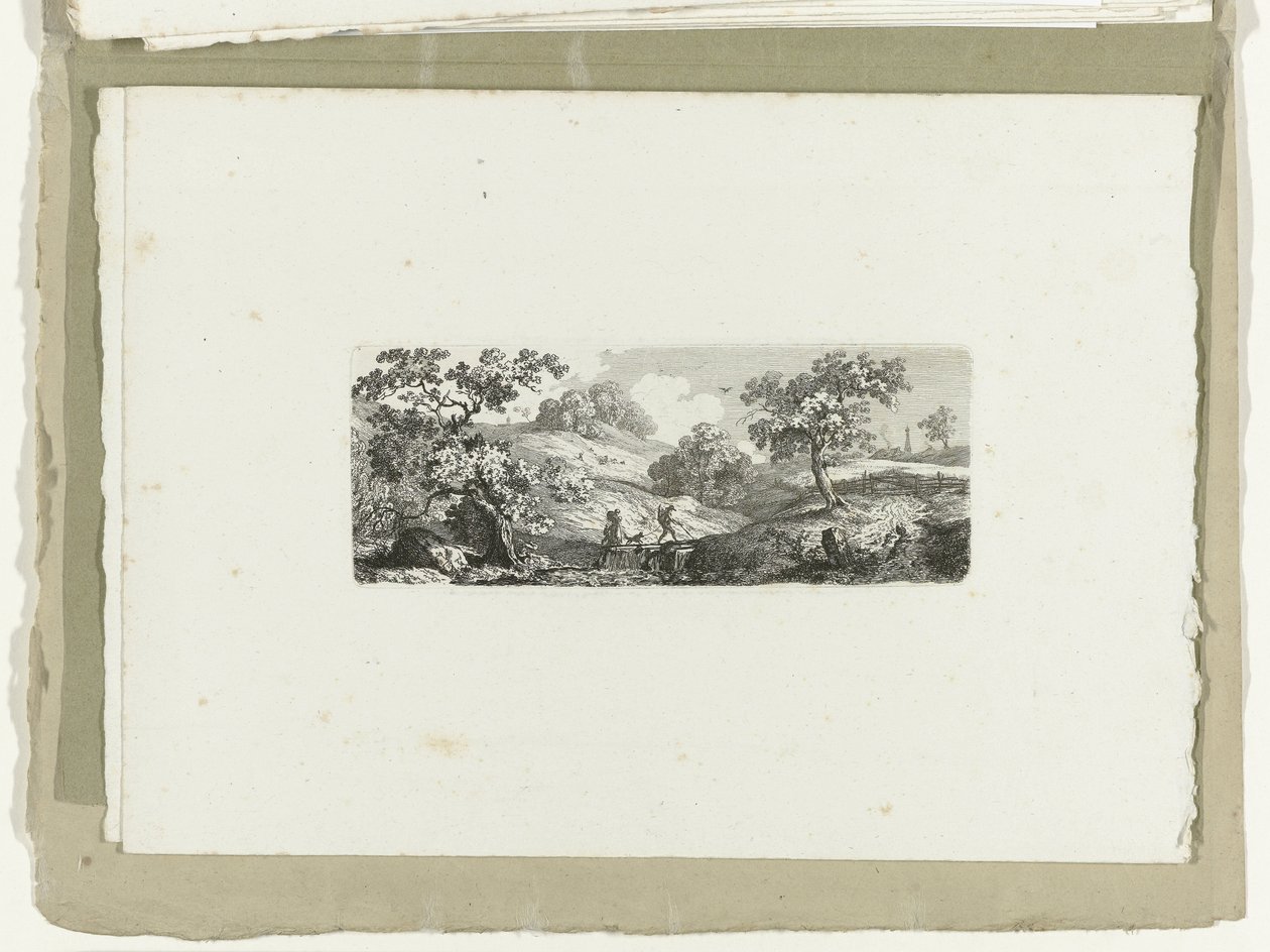 Viaggiatori presso un ruscello in un paesaggio collinare da Carl August Lebschee