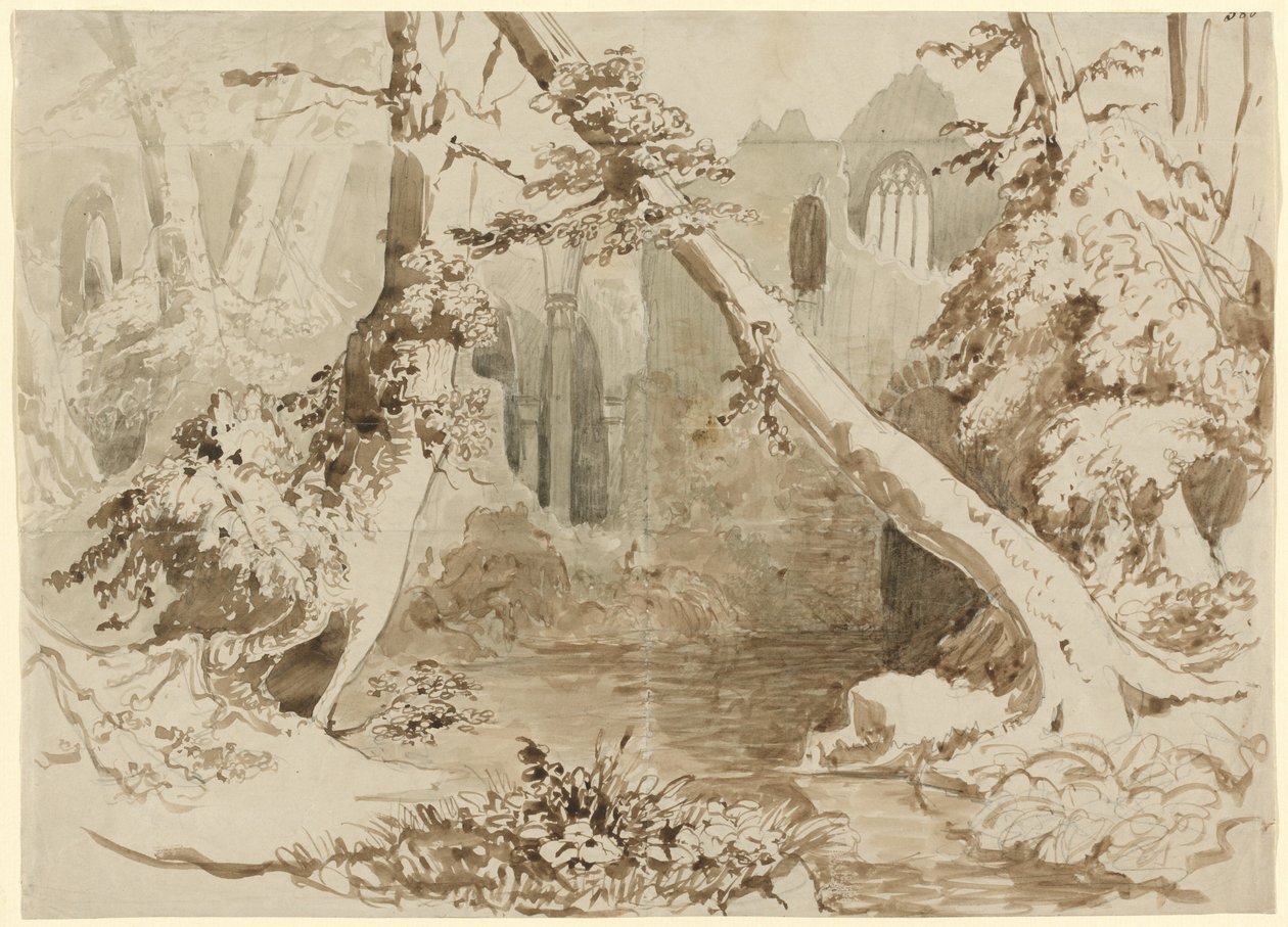Una chiesa in rovina nella foresta da Carl Blechen