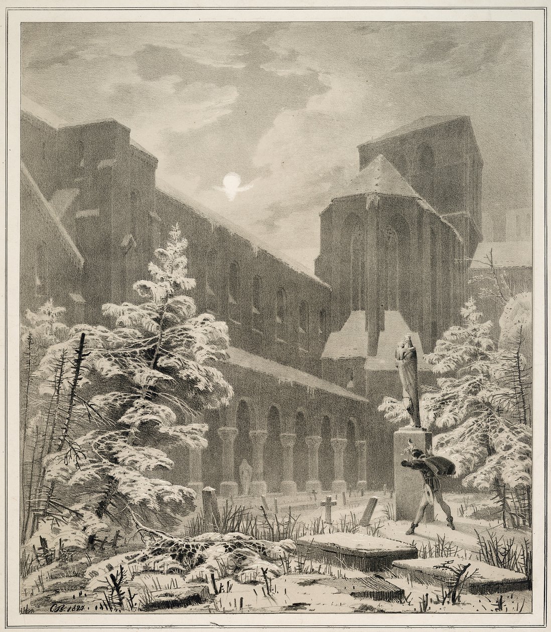 Chiesa e Cimitero nella Neve al Chiaro di Luna da Carl Blechen