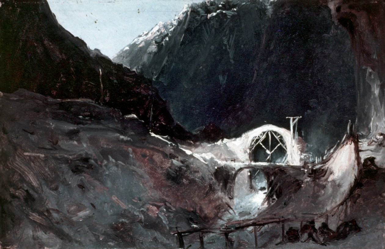 Tedesco: Bau der Teufelsbrücke Costruire il ponte del diavolo da Carl Blechen