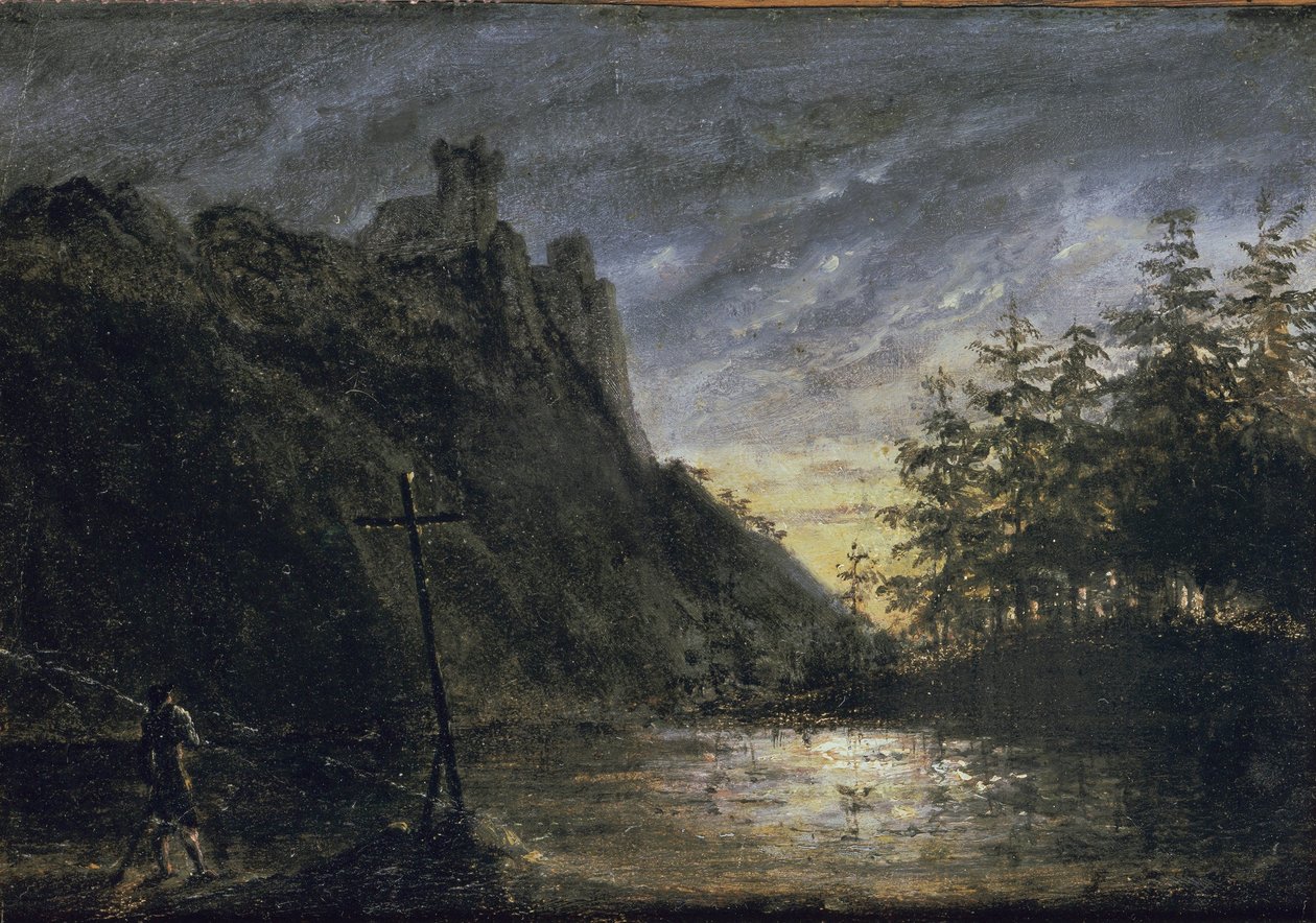 Il castello di Knight presso lo stagno degli abeti da Carl Blechen