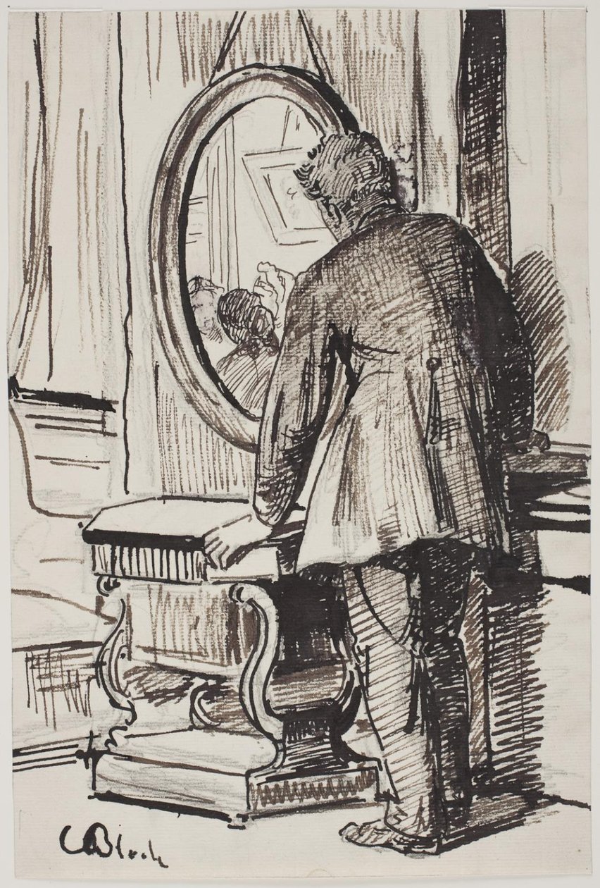 Un giovane osserva tre donne in uno specchio da Carl Bloch