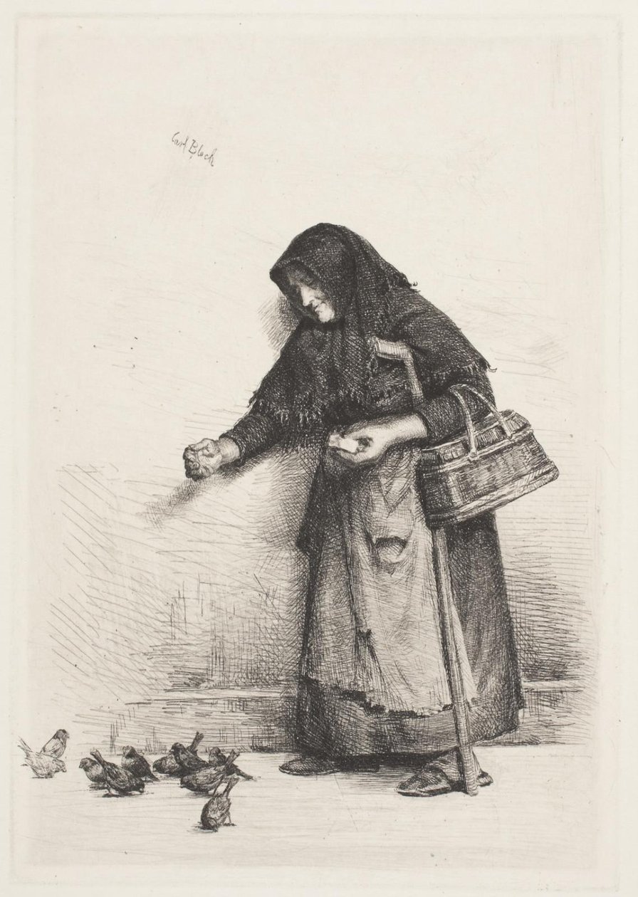 La donna con i passeri da Carl Bloch
