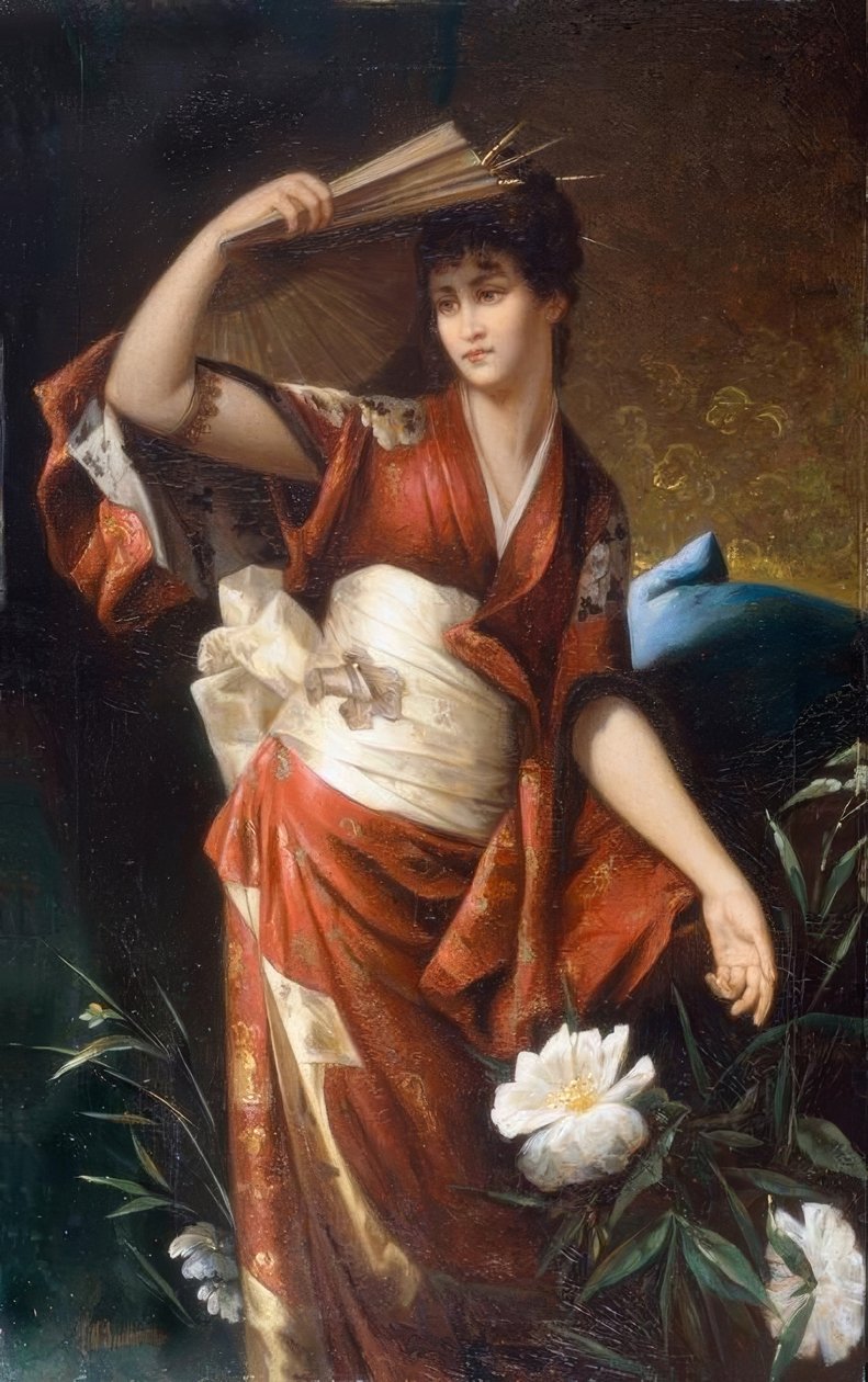 Ritratto di una dama in costume giapponese da Carl Buchner