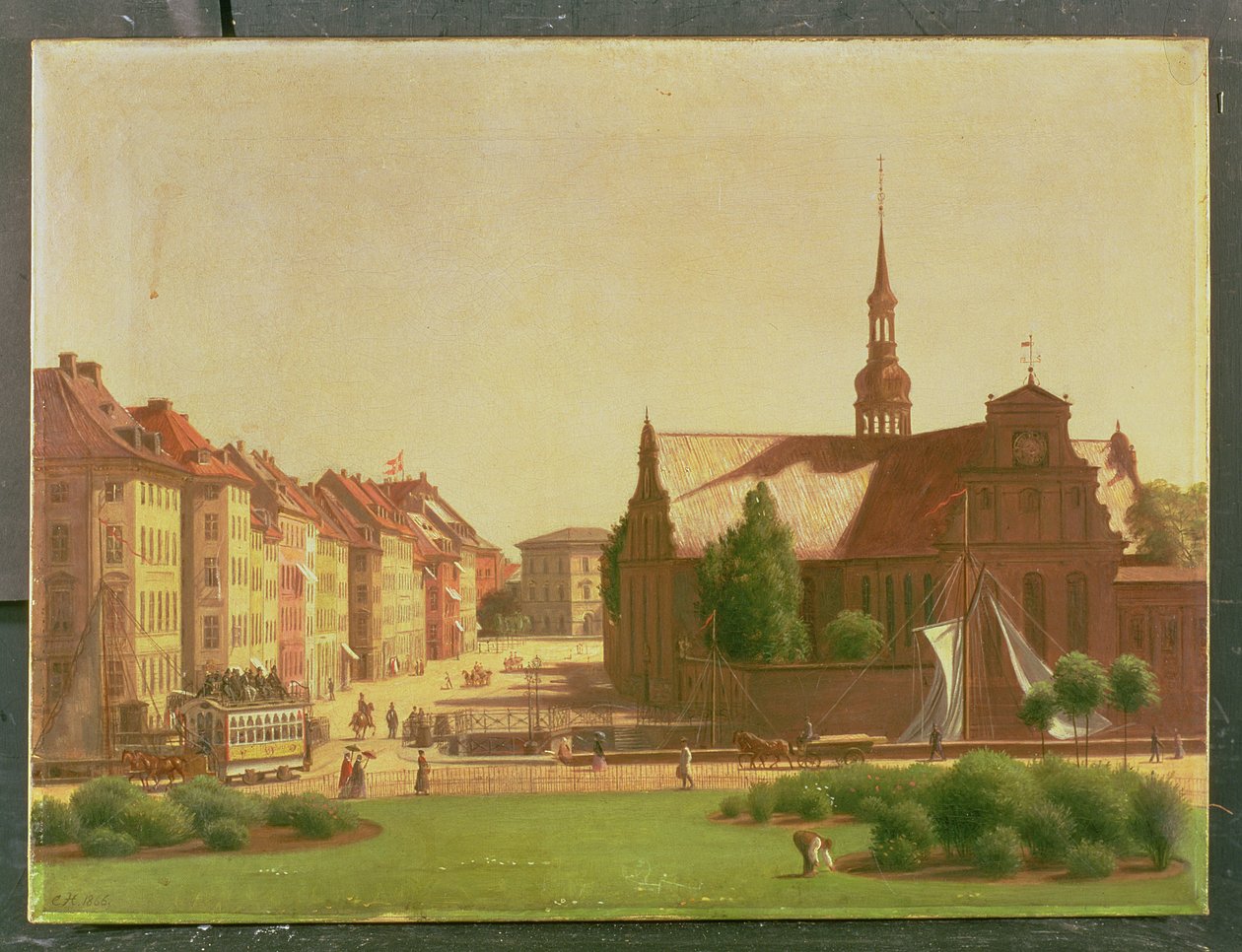 Piazza del Palazzo e Holmens Kirke, da una finestra del Castello di Christiansborg, a Copenaghen, 1866 da Carl Christian Constantin Hansen