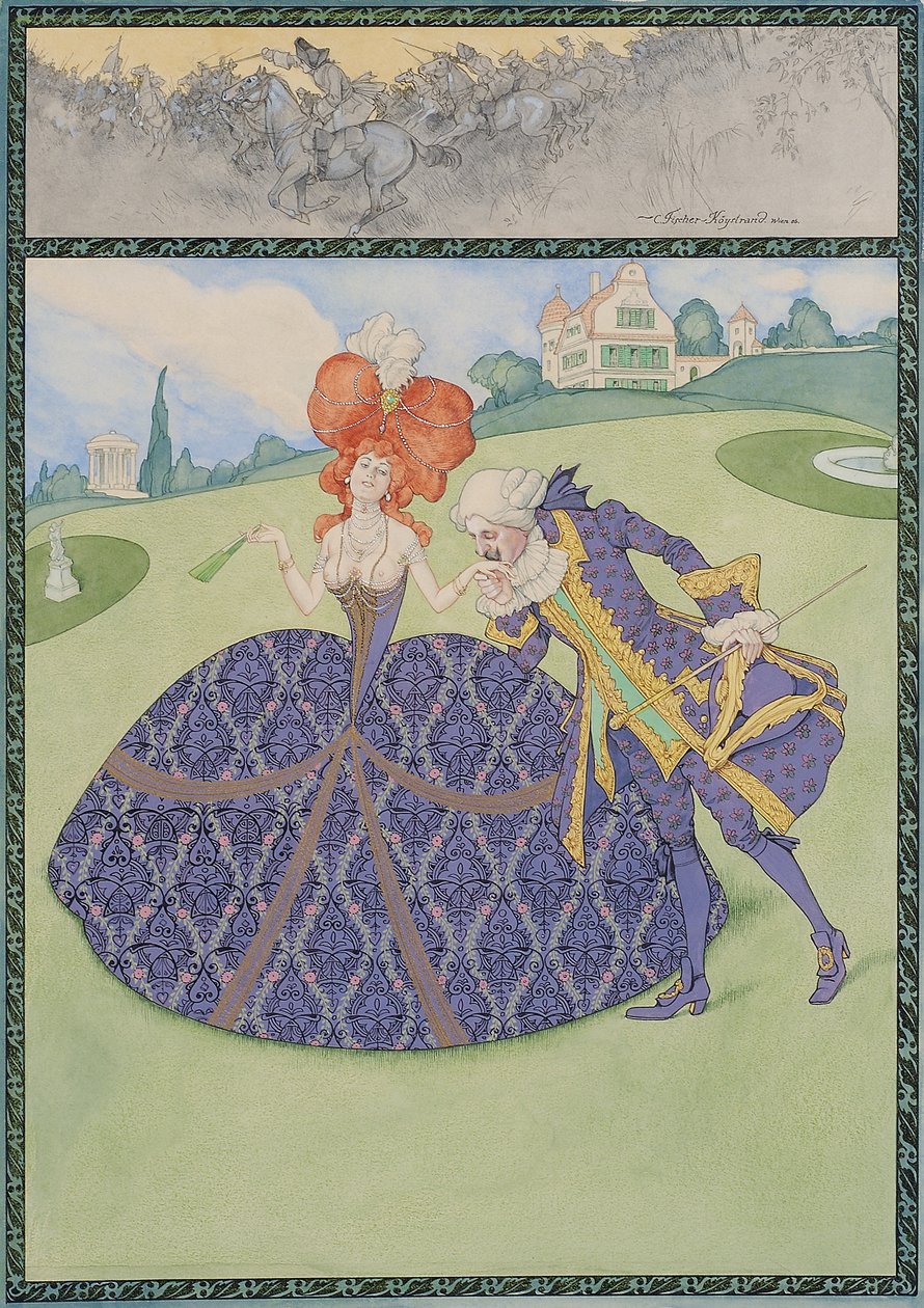Coppia elegante in giardino ("Servire il re – servire le dame") da Carl Fischer Köystrand