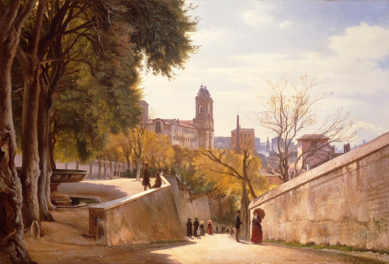 Vista di Viale Trinità dei Monti con la fontana di Villa Medici, vista da Via di San Sebastianello, Roma da Carl Frederick Aagaard