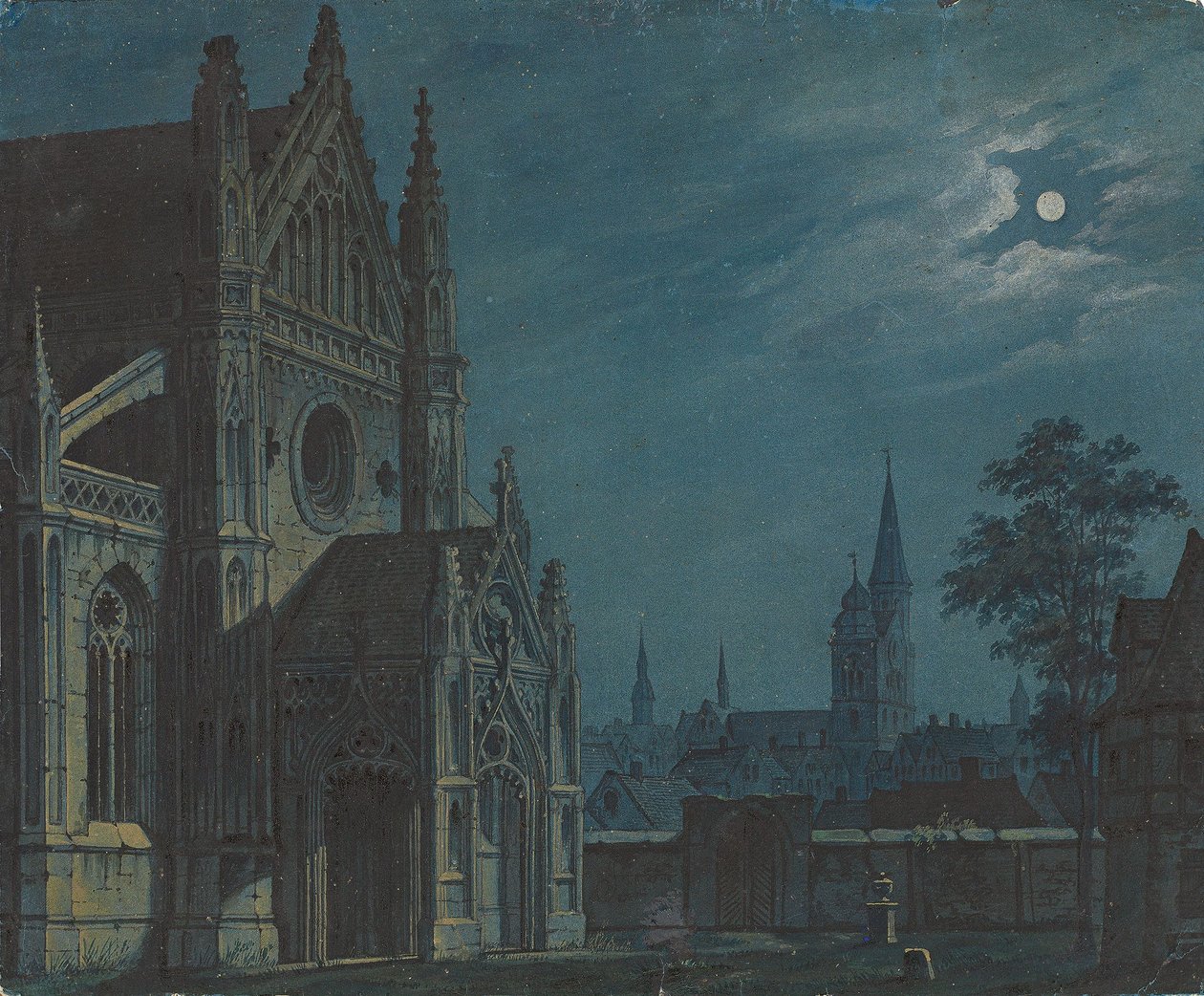 Tedesco: Chiaro di luna sul cortile di una chiesa gotica con ricchi trafori / Sagrato di una chiesa gotica al chiaro di luna da Carl Gustav Carus