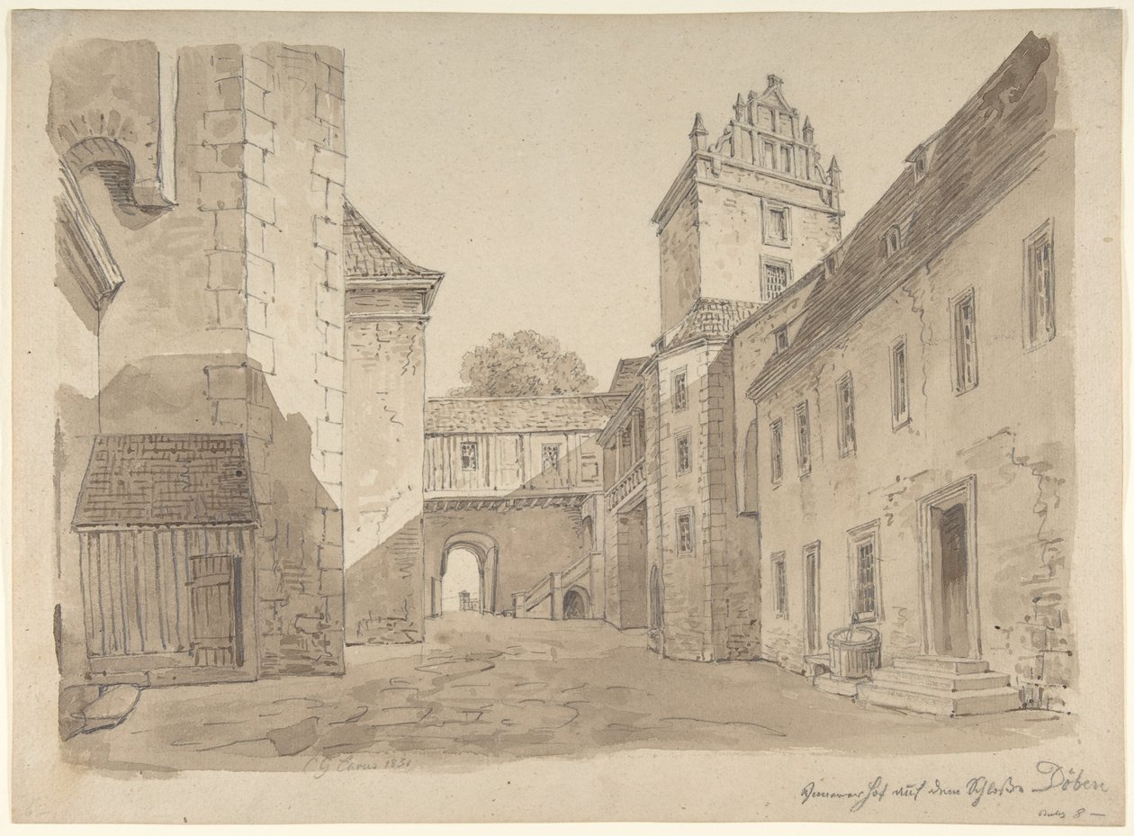 Vista del cortile del castello di Döben da Carl Gustav Carus