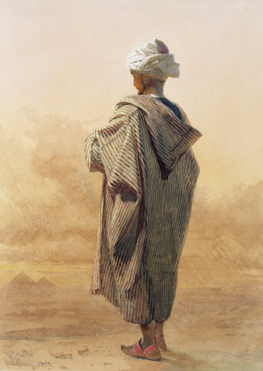 Il Cairo, un arabo al crepuscolo davanti alle piramidi da Carl Haag
