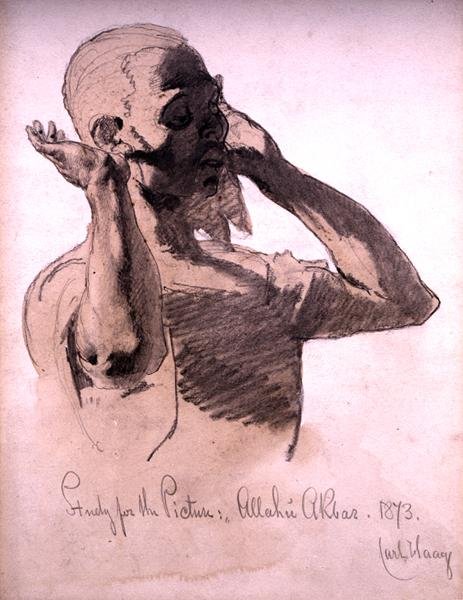 Figura in preghiera, uno studio per il quadro, Allaha Akbar, 1873 da Carl Haag