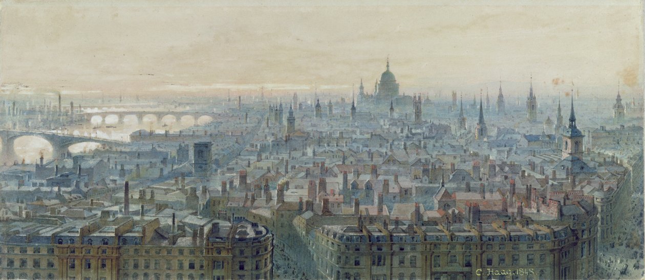 Panorama di Londra dalla cima del Monumento, vista verso ovest, 1848 da Carl Haag