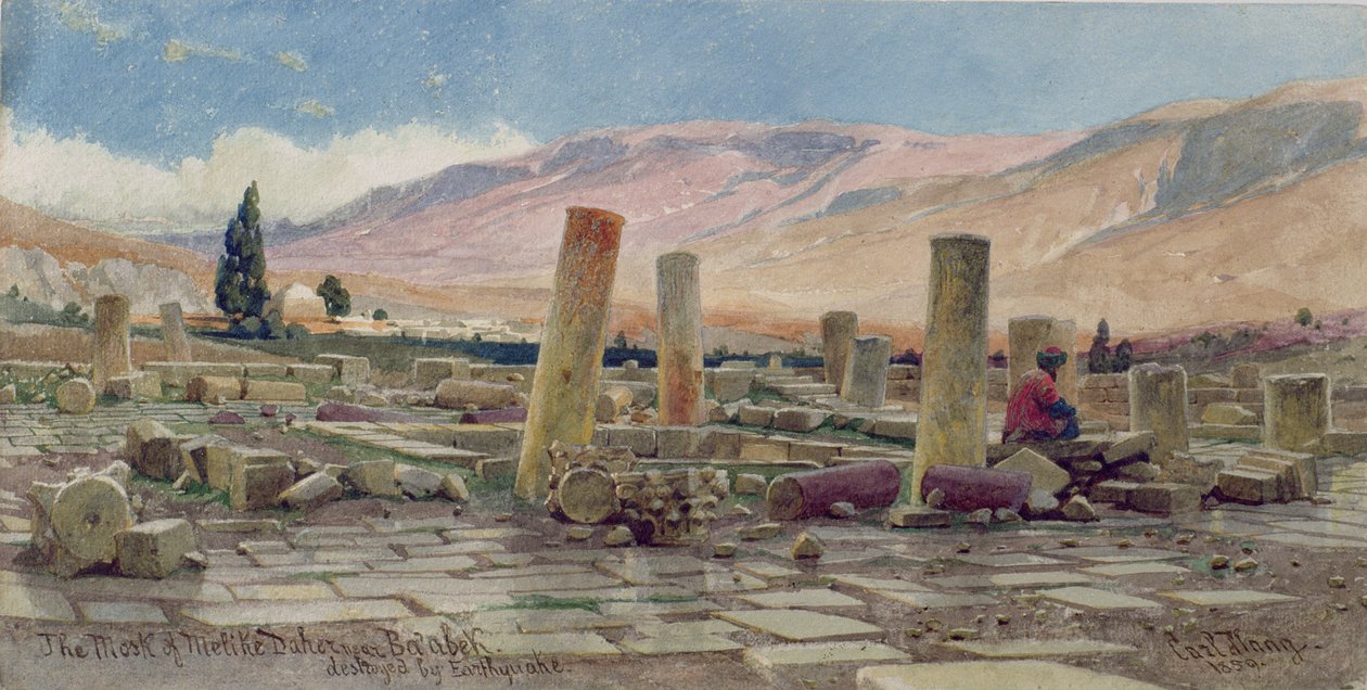 La moschea di Melike vicino a Baalbek distrutta da un terremoto, 1859 da Carl Haag