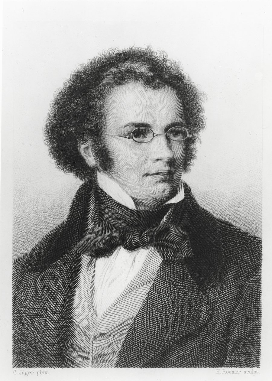 Ritratto di Franz Schubert (1797-1828) inciso da H. Roemer da Carl Jaeger