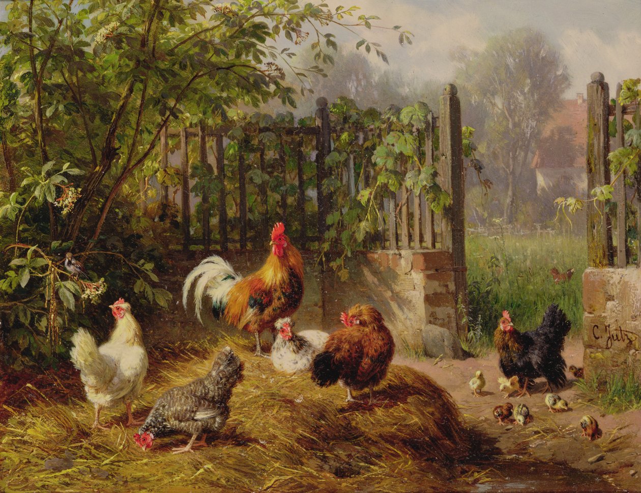 Gallo con Galline e Pulcini da Carl Jutz