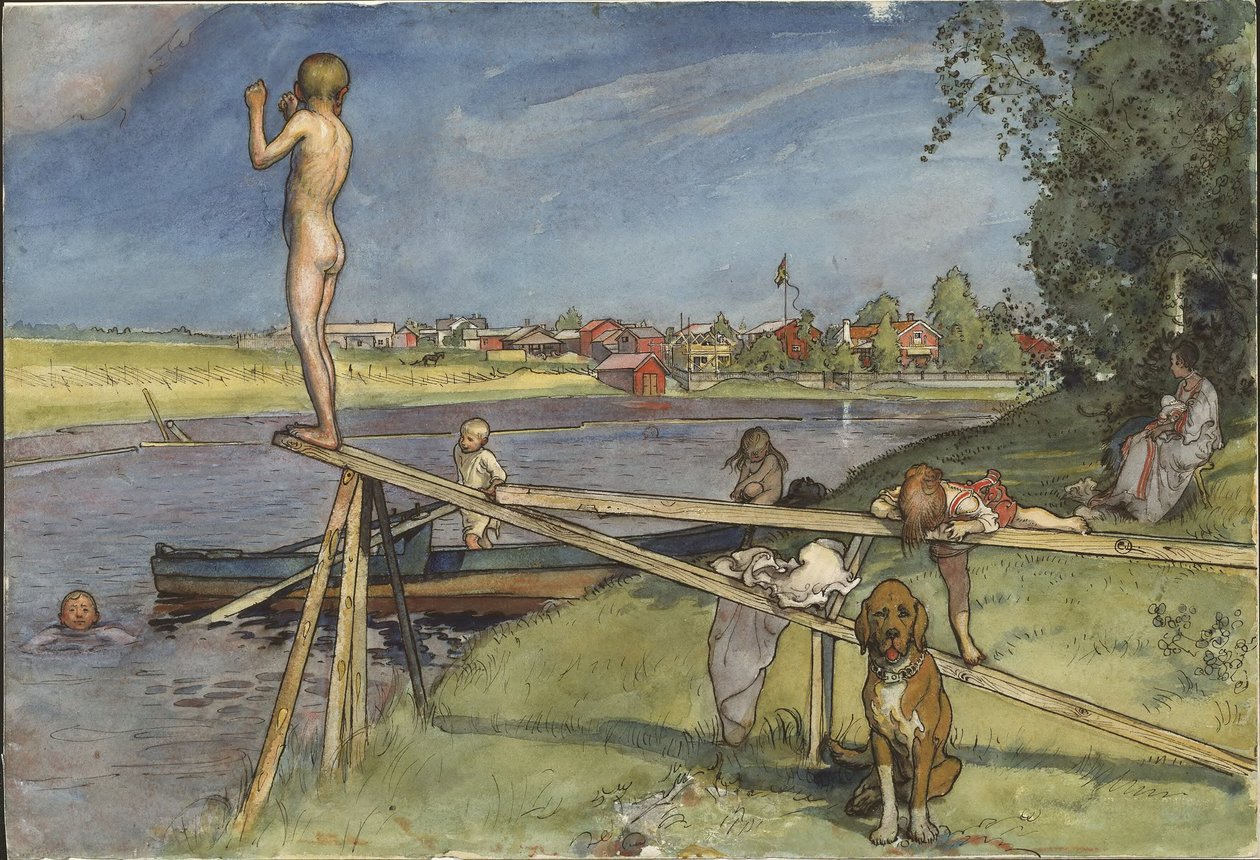 Un piacevole luogo di balneazione. Da *A Home* (26 acquerelli) da Carl Larsson