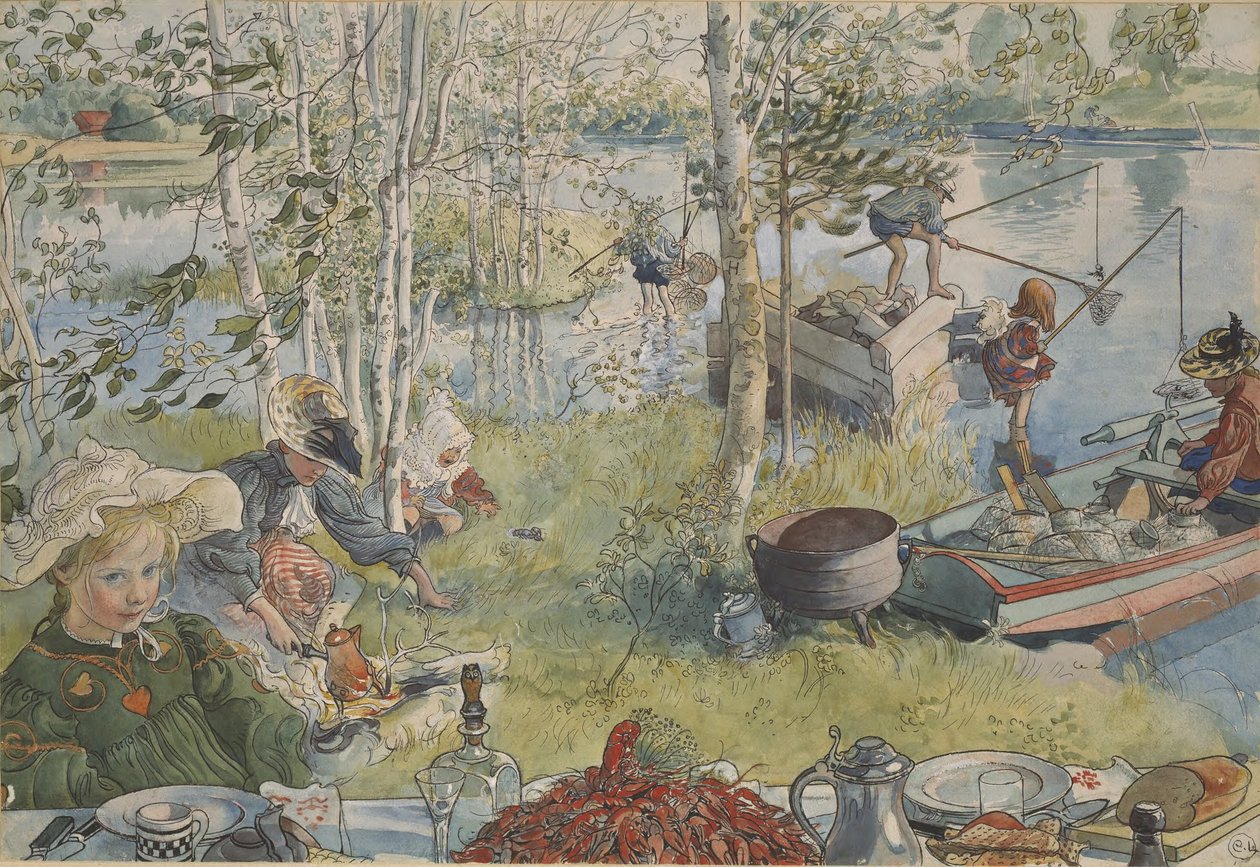 Pesca dei gamberi da Carl Larsson