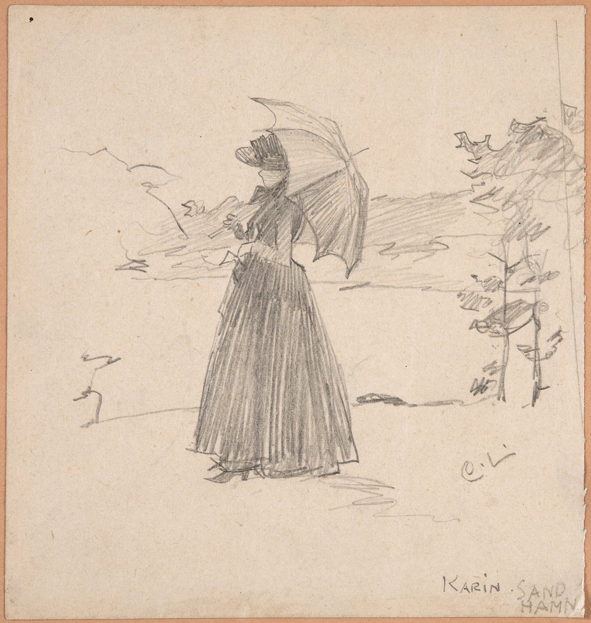 Donna con parasole da Carl Larsson