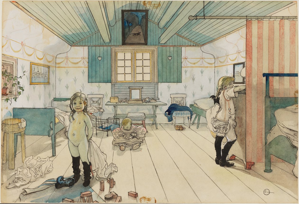 La stanza della madre e delle bambine. Da Una casa (26 acquerelli) da Carl Larsson