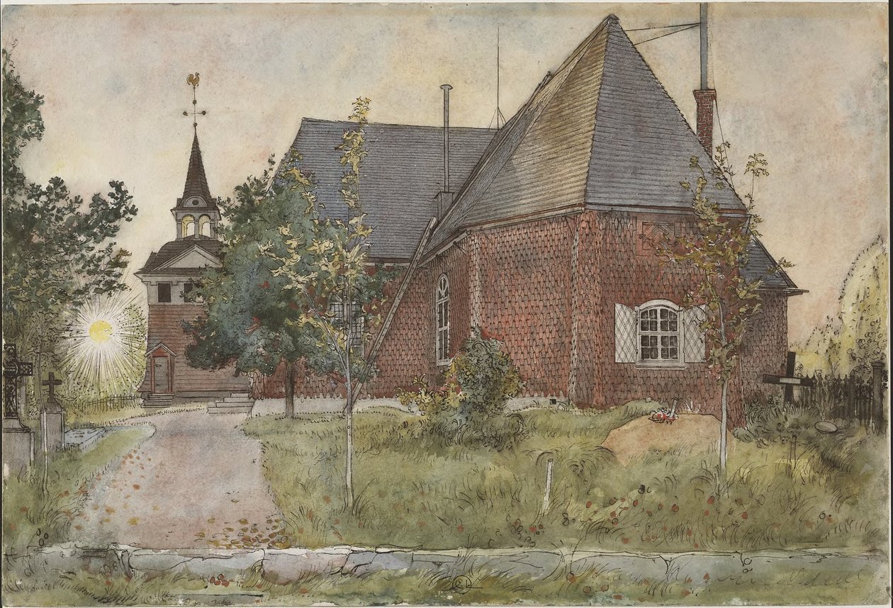 La vecchia chiesa di Sundborn. Da *A Home* (26 acquerelli) da Carl Larsson