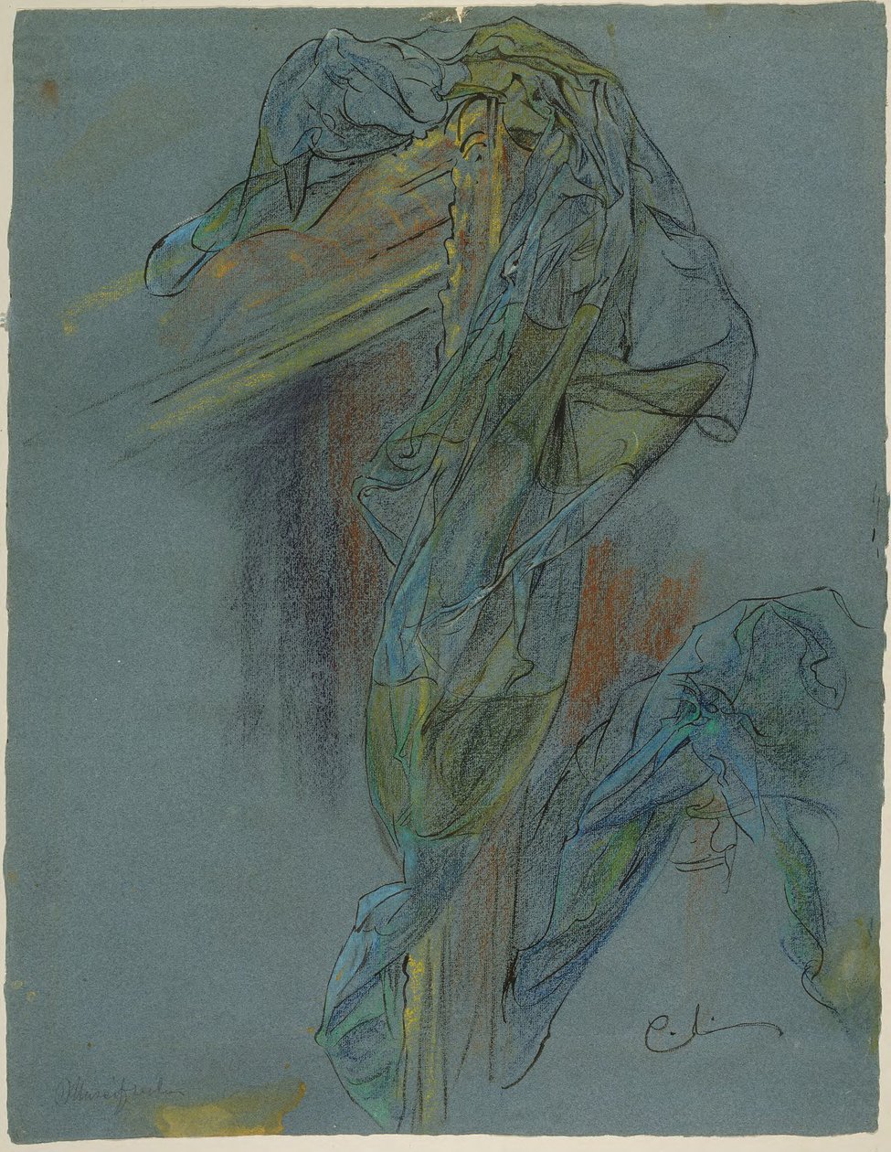 Studio della cornice e dei drappeggi de “Il trionfo di Venere” di Boucher: disegno preparatorio per l’affresco dedicato a Lovisa Ulrika nella scalinata del Nationalmuseum di Stoccolma da Carl Larsson