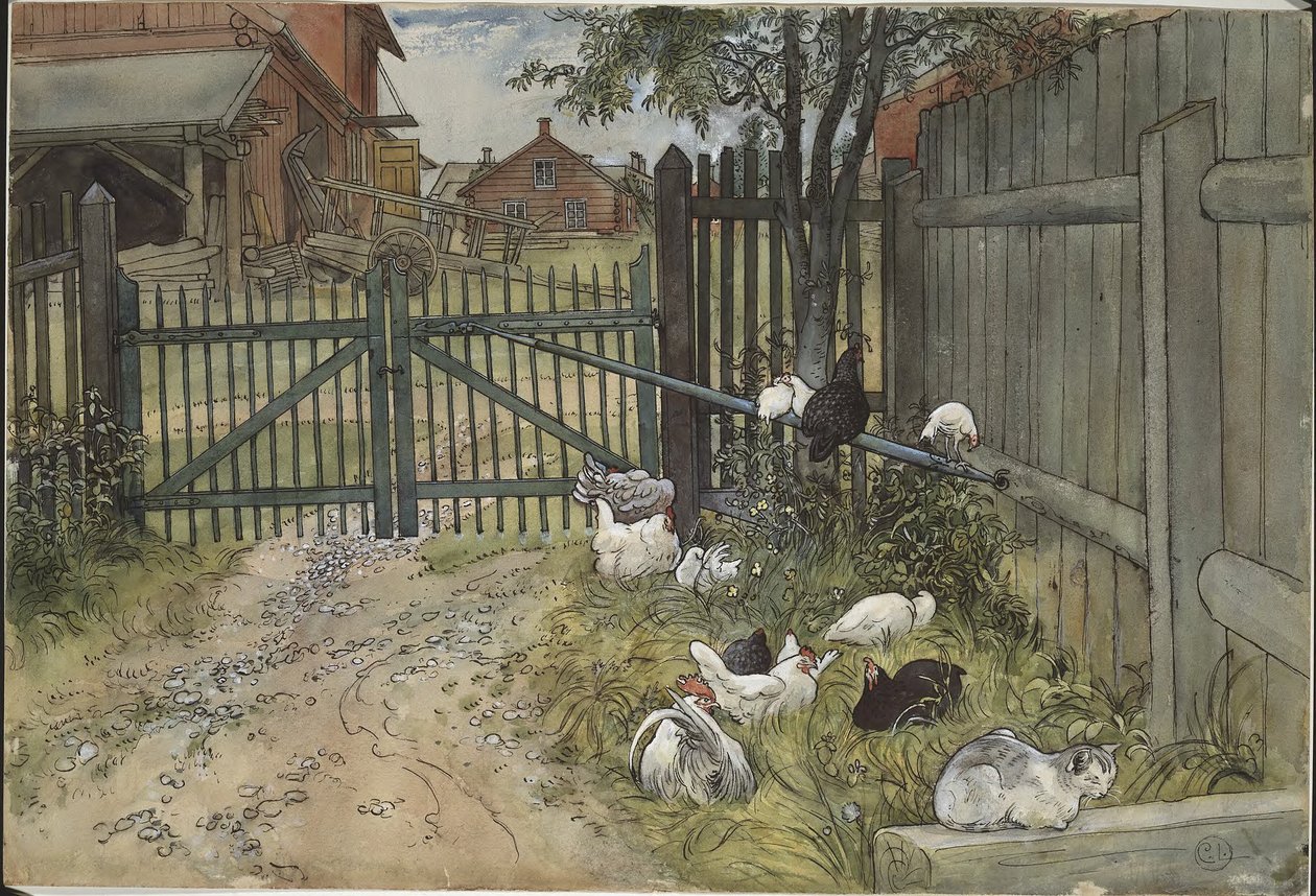 Il cancello. Da Una casa (26 acquerelli) da Carl Larsson