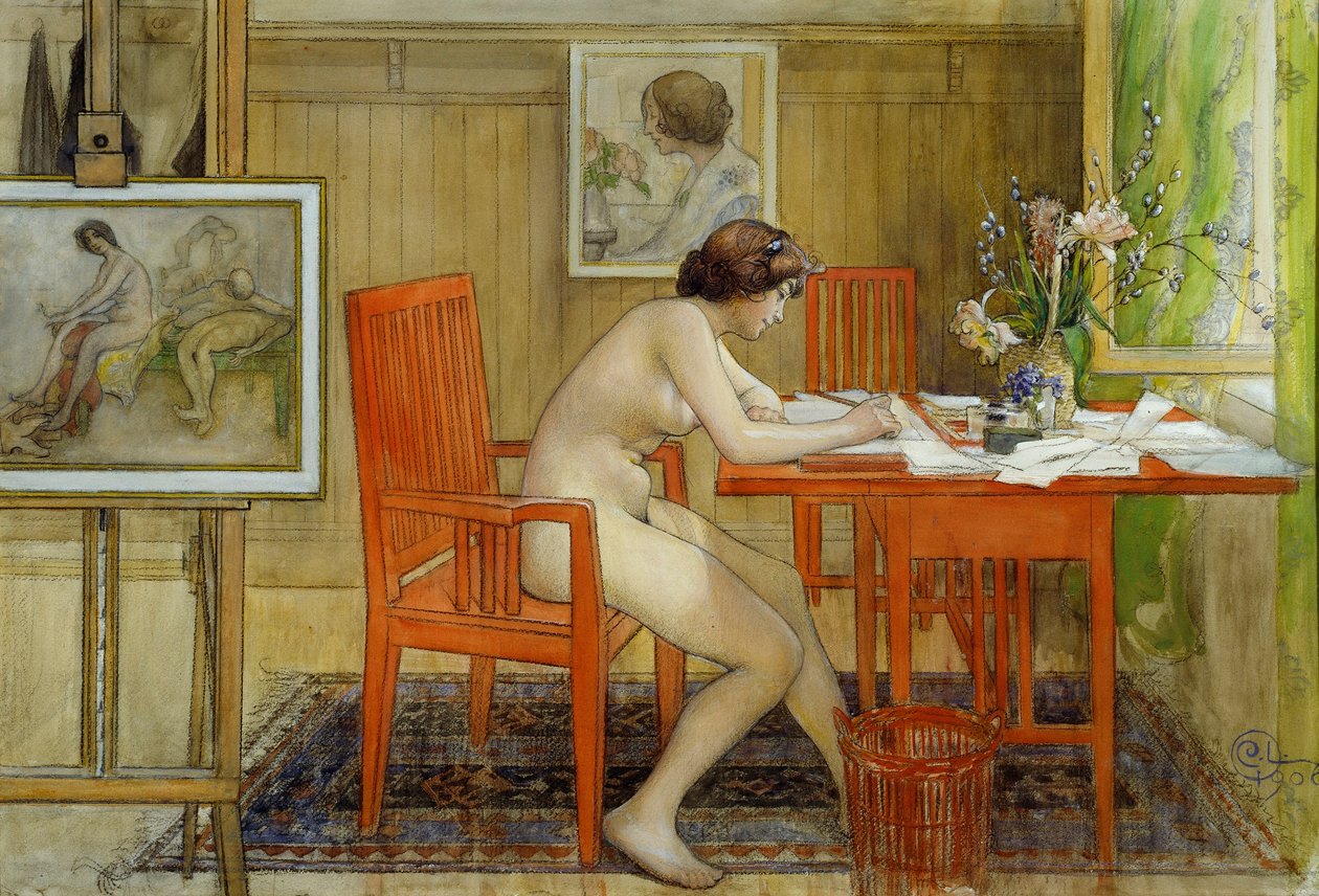 La Modella che Scrive una Cartolina da Carl Larsson