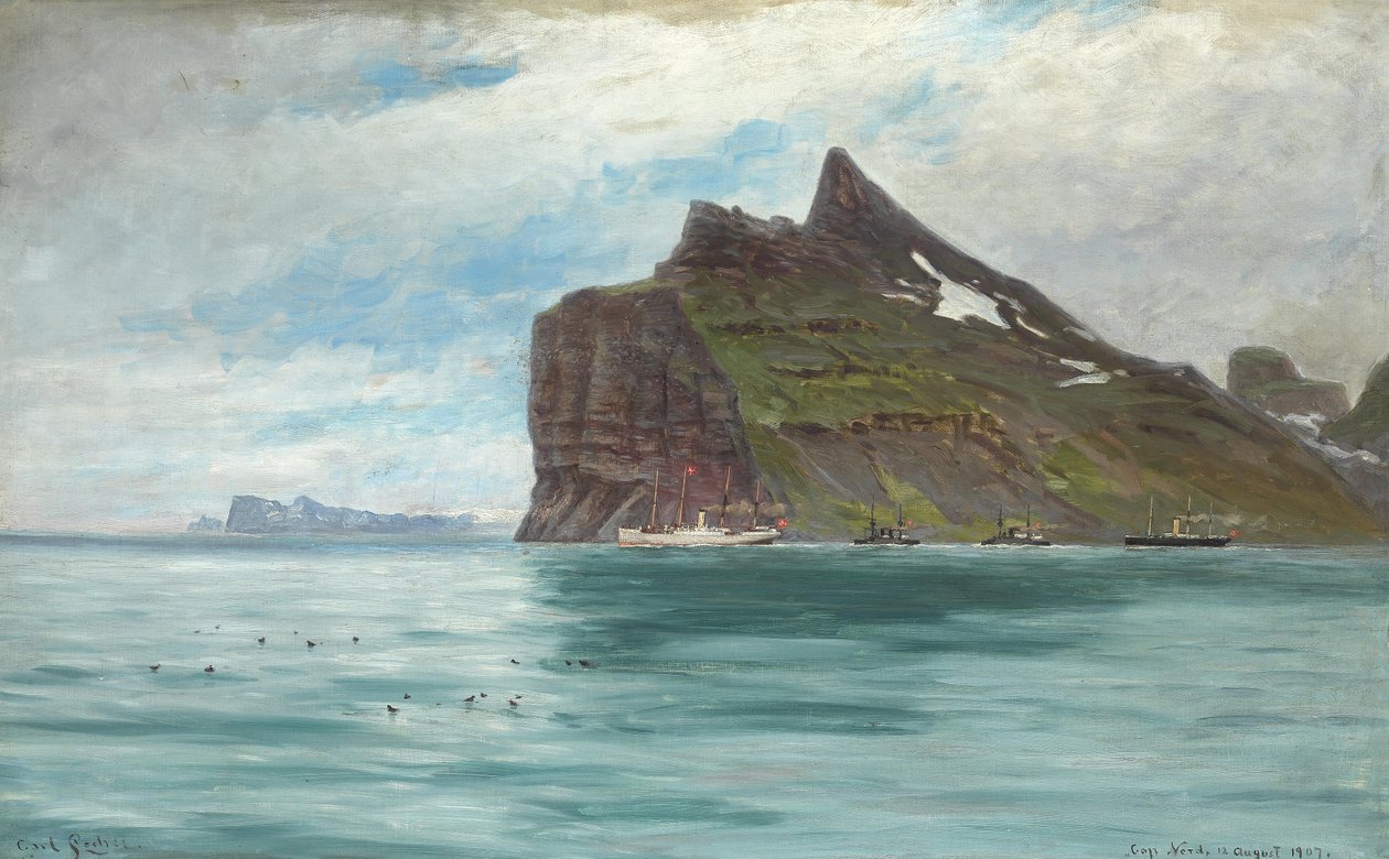 Vista da Capo Nord, in Islanda, dal viaggio della Royal Danish Journey del 1907 con il piroscafo SS Birma da Carl Locher