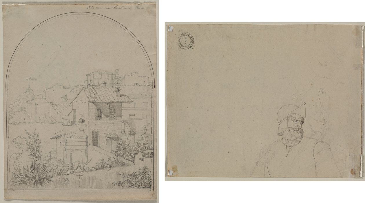 Vista dalla mia finestra a Roma (recto) Soldato in un paesaggio (verso) da Carl Ludwig Tischbein