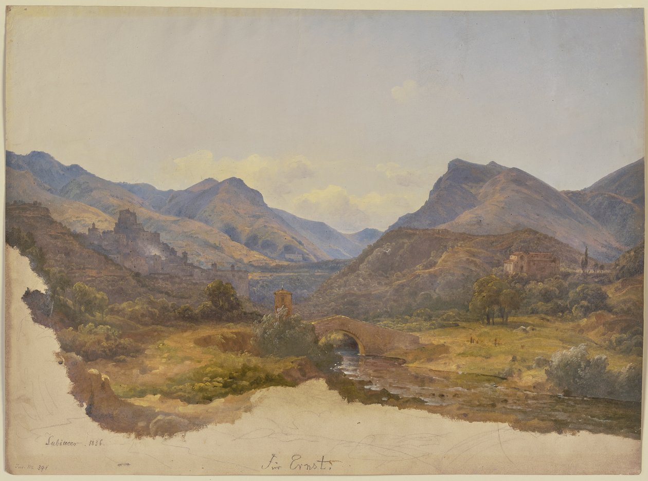Veduta di Subiaco, con un ponte in primo piano da Carl Morgenstern