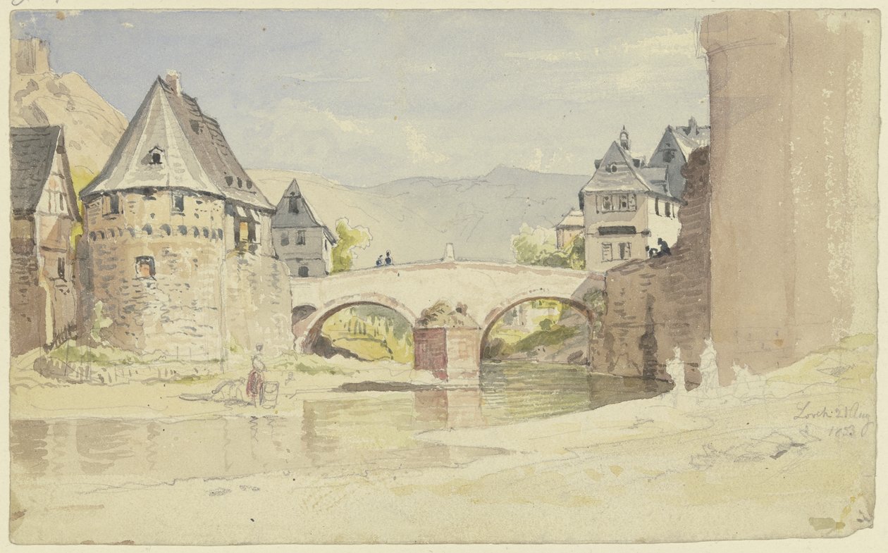 Il ponte di pietra del 1556, ormai scomparso, che attraversava il fiume Wisper a Lorch, nel Rheingau da Carl Morgenstern