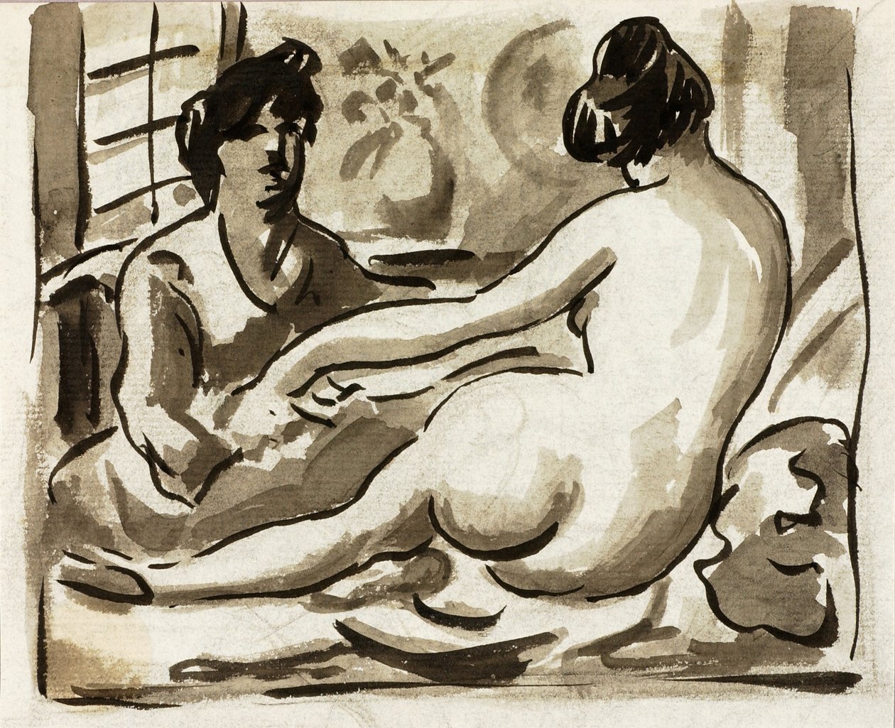 Nudo femminile reclinato con assistente da Carl Newman
