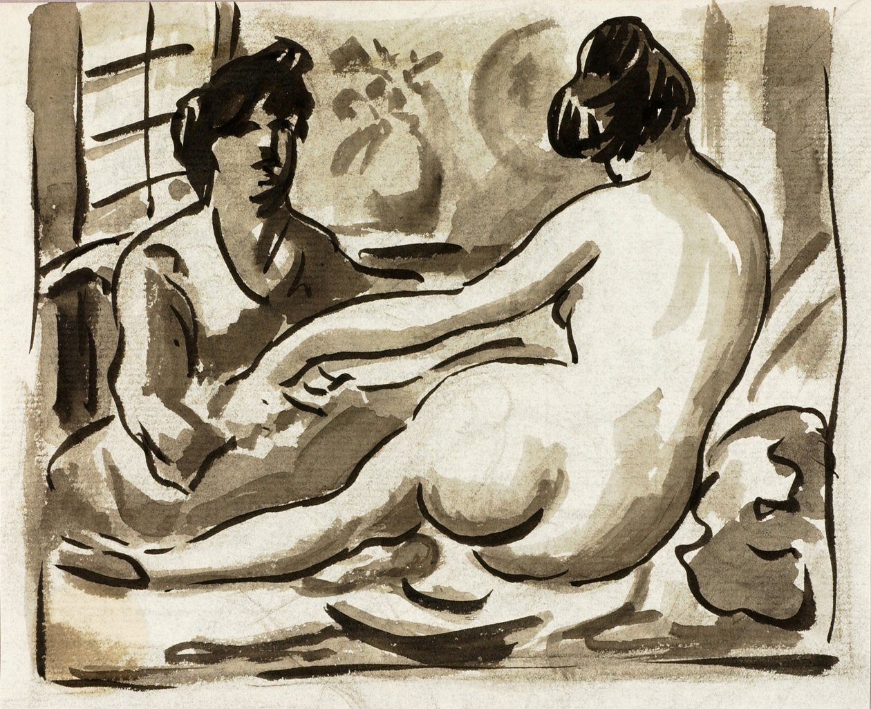 Nudo femminile reclinato con accompagnatore da Carl Newman