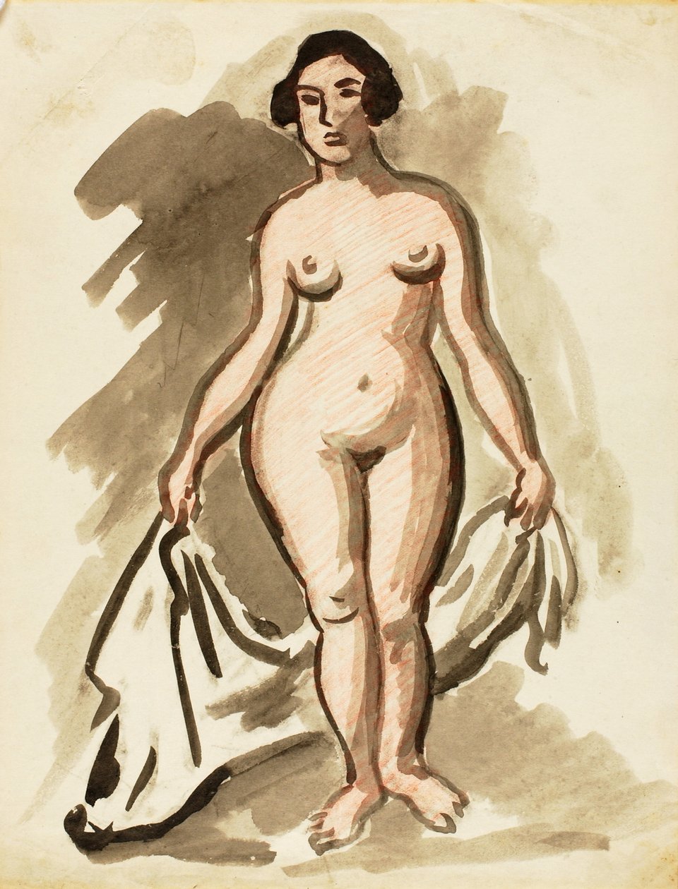 Nudo femminile in piedi con drappo da Carl Newman