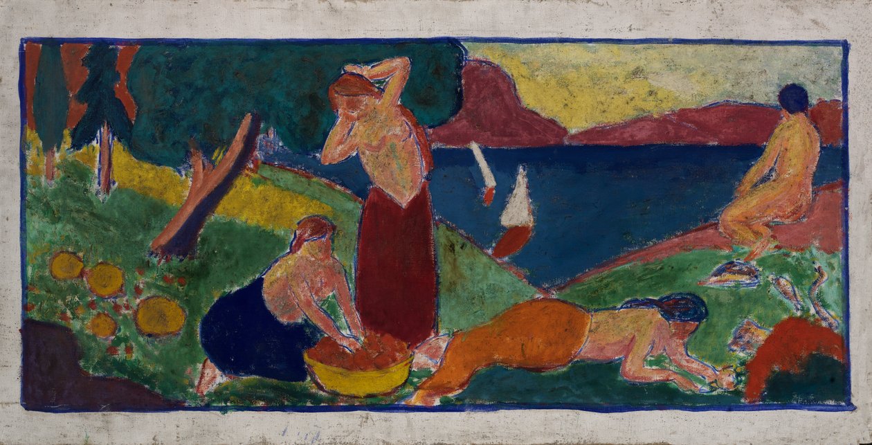 Donne nel paesaggio con bordo blu da Carl Newman