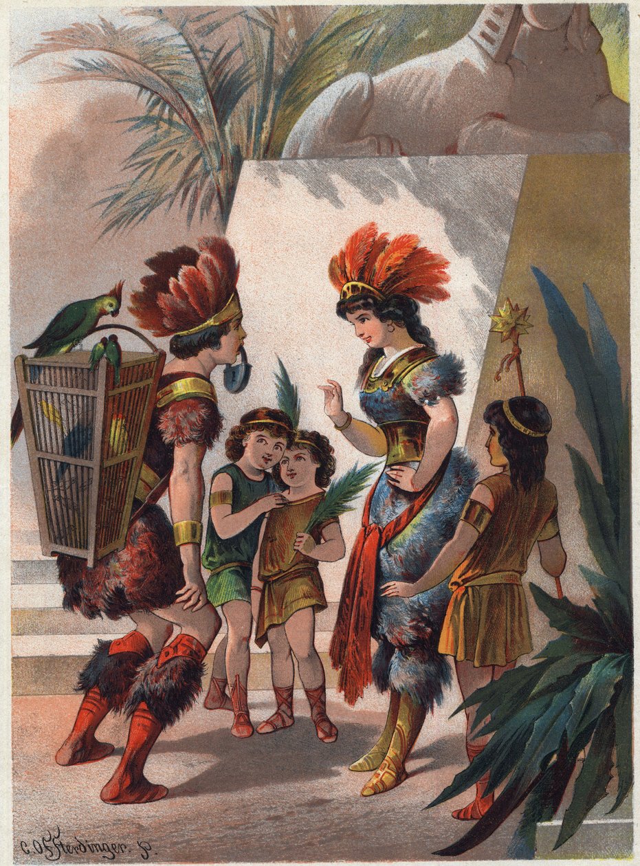 Il cacciatore nero chiude la bocca di Papageno con un lucchetto per punirlo di aver mentito e venduto se stesso per aver ucciso il serpente davanti alla regina. Illustrazione di Carl Offterdinger in 