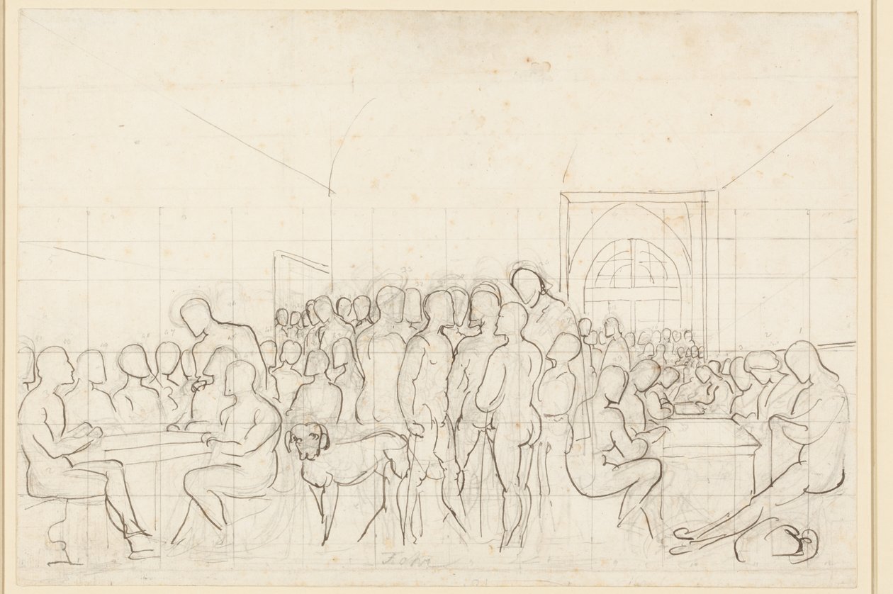 Prima bozza per il ritratto di gruppo degli artisti tedeschi a Roma raffigurati come figure nude da Carl Philipp Fohr