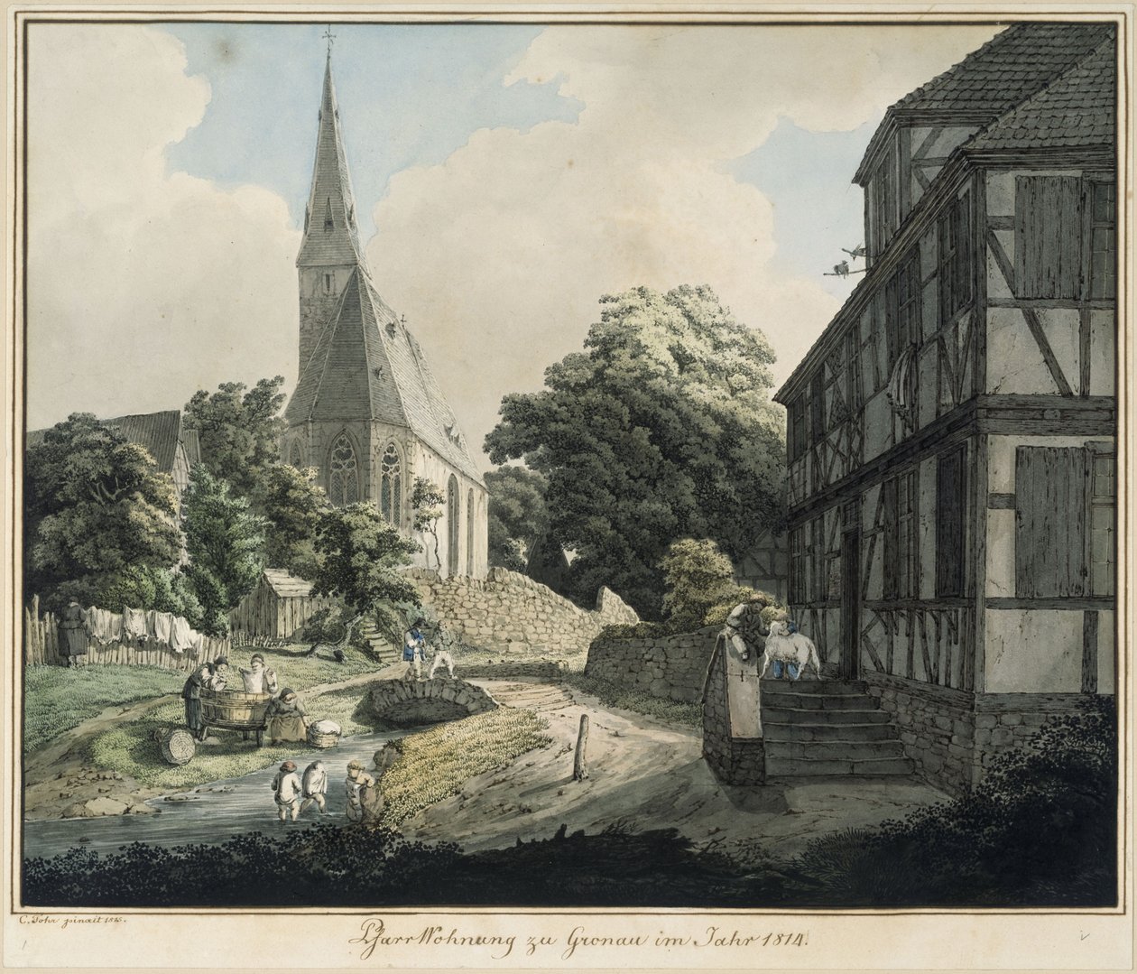 La canonica e la chiesa di Gronau nel 1814 da Carl Philipp Fohr