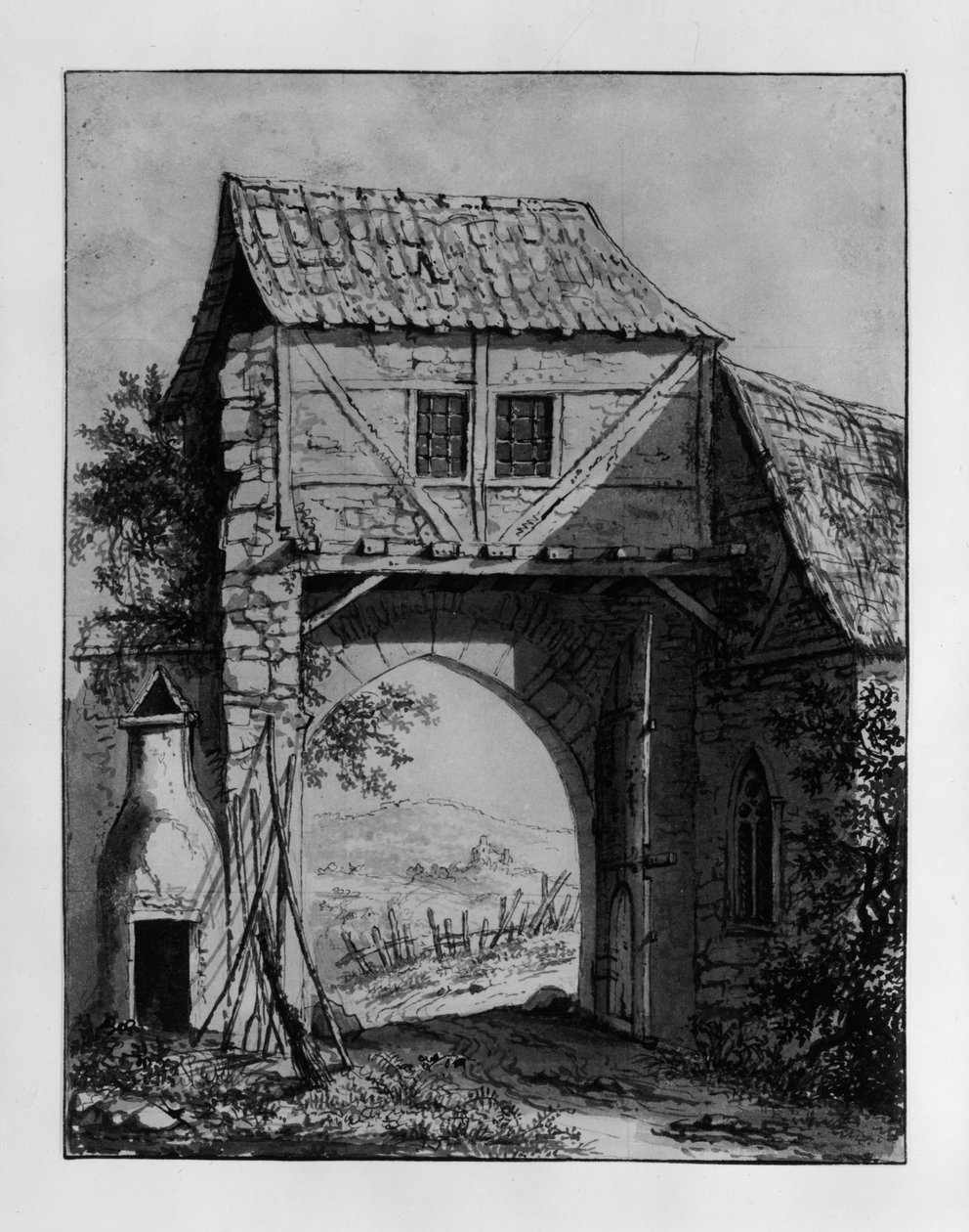 Edificio con portale con vista su un paesaggio con rovina da Carl Philipp Fohr