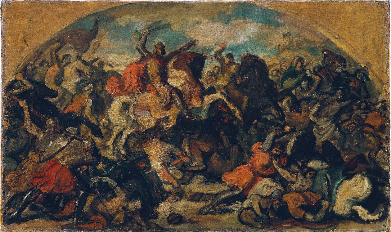 Federico II il Bellicoso (1219–1246) come vincitore sui Mongoli nella battaglia di Leitha presso Wiener Neustadt il 15 giugno 1246 da Carl Rahl