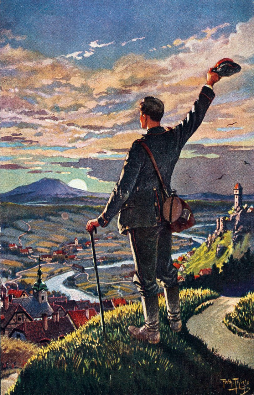 IL RITORNO DEL SOLDATO A CASA - illustrazione di Carl Robert Arthur Thiele 1860-1936 da Carl Robert Arthur Thiele