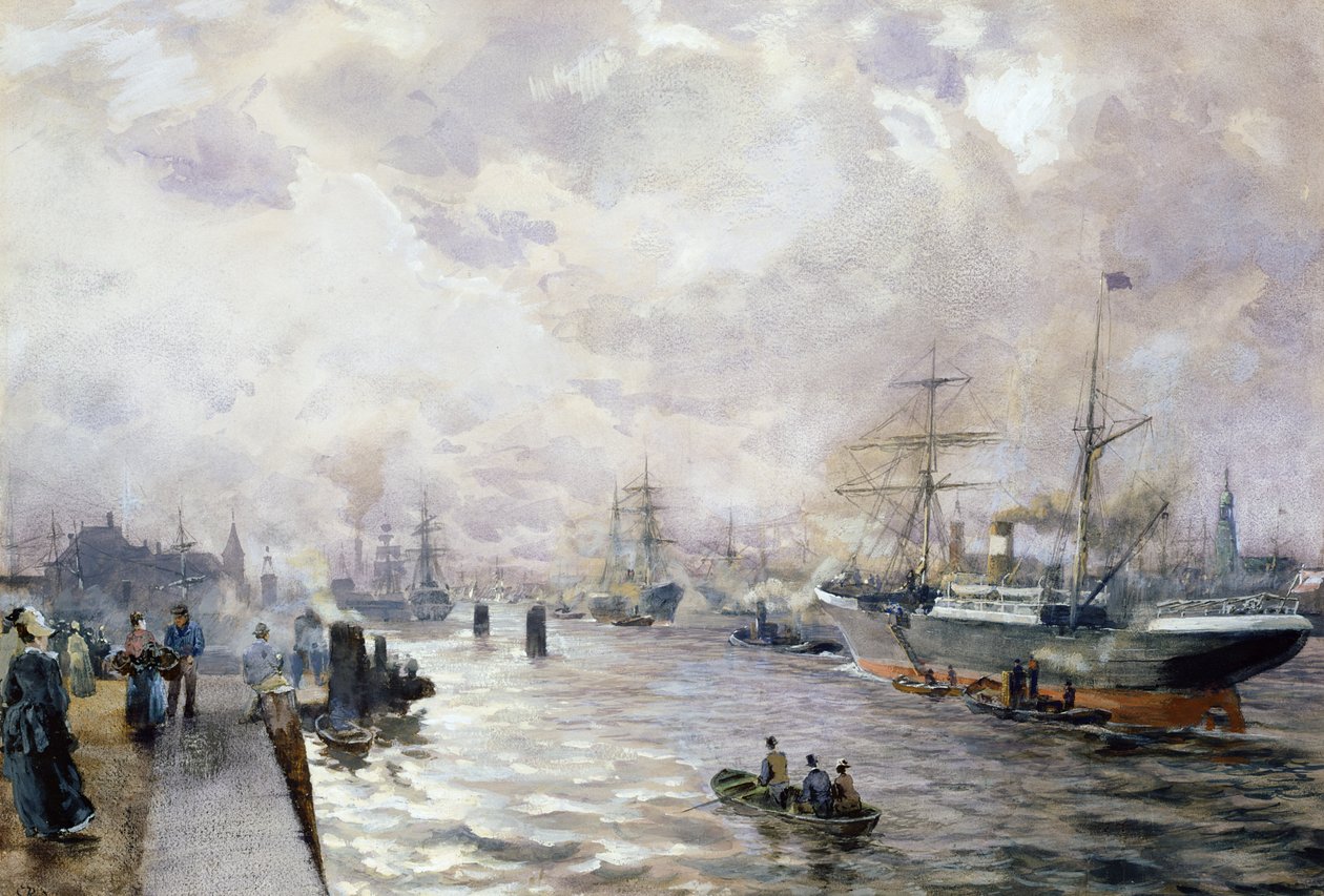 Navi a vela nel porto di Amburgo, 1889 da Carl Rodeck