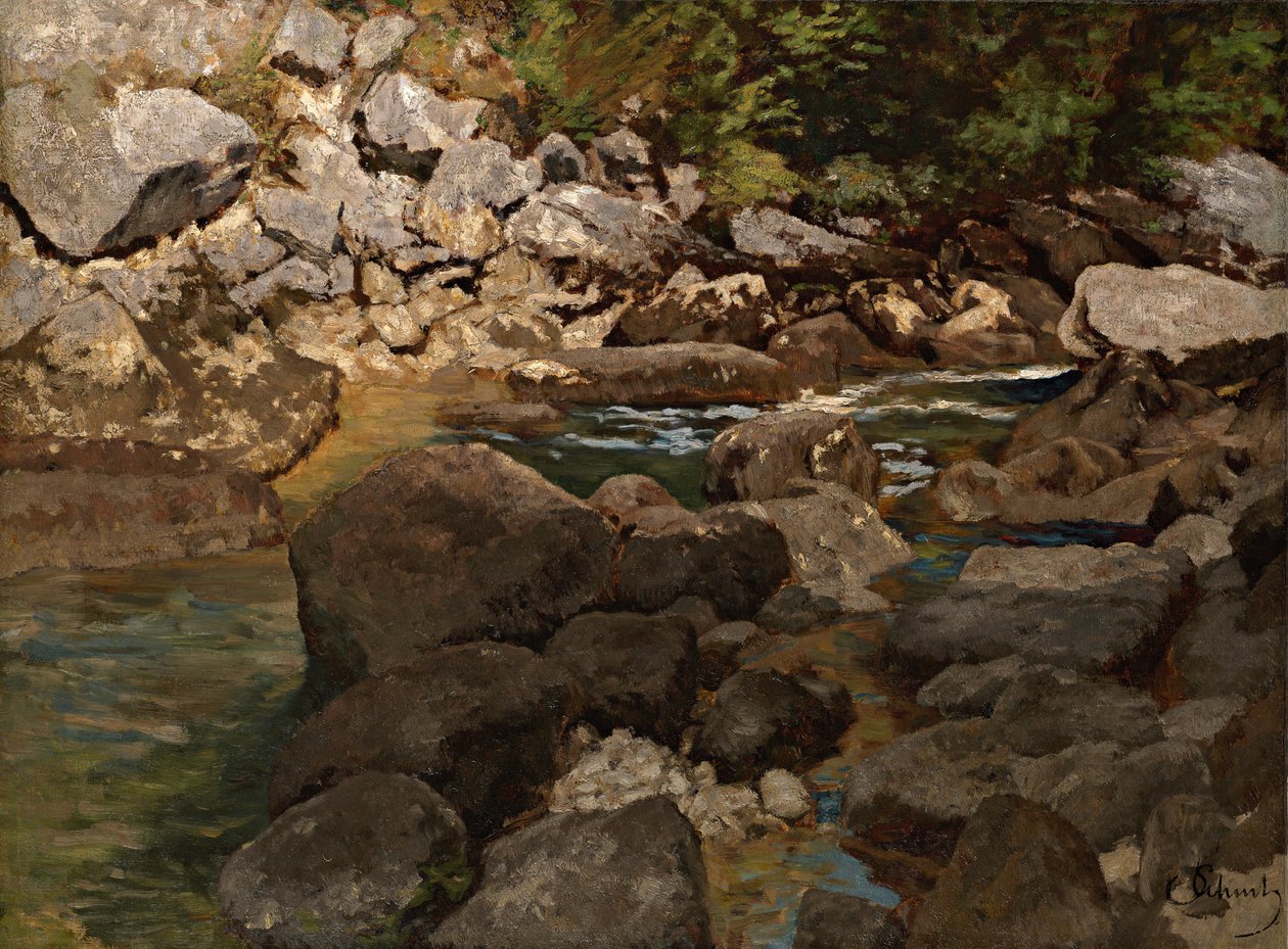 Ruscello di montagna con massi, 1888-1889 da Carl Schuch