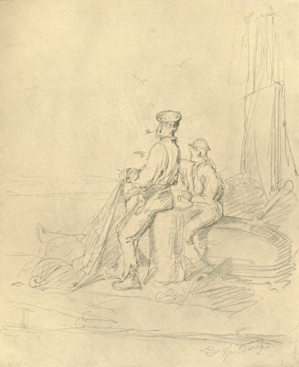Sulla spiaggia, metà-fine XIX secolo, c1924 da Carl Spitzweg