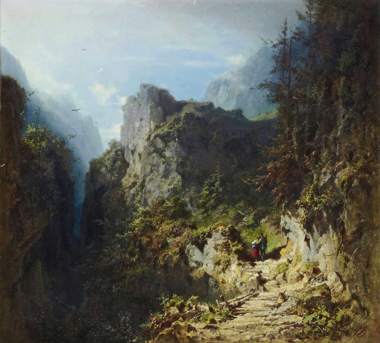 Paesaggio montano con coppia di innamorati da Carl Spitzweg